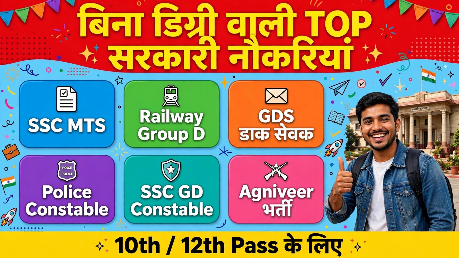बिना डिग्री वाली सरकारी नौकरियां SSC MTS Railway Group D GDS Police Constable